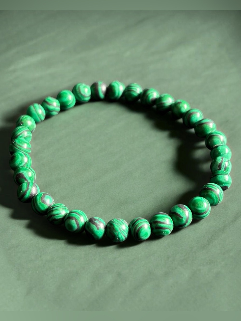 Green Malachite Look Beaded Stretch Bracelet
